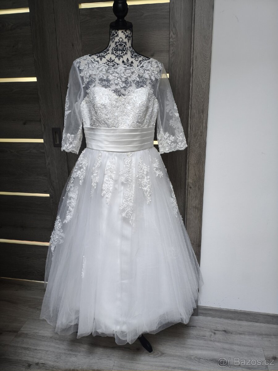 Midi svatební šaty 40/42 - 4