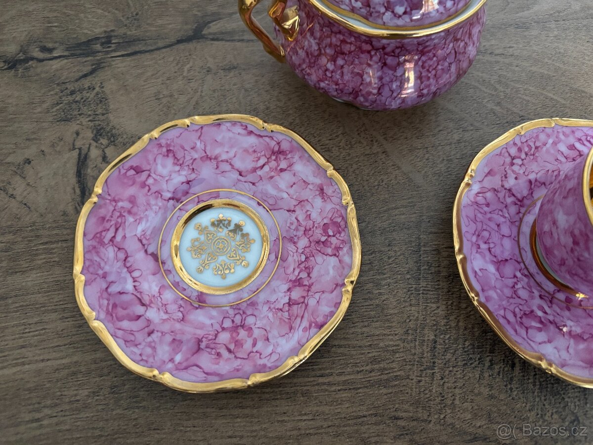 Růžový porcelán - šálky s podšálky a cukřenkou - 4