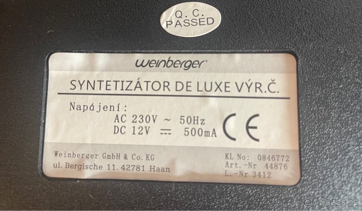 Prodám syntetizátor de luxe Weinsberger typ 44876 - 4