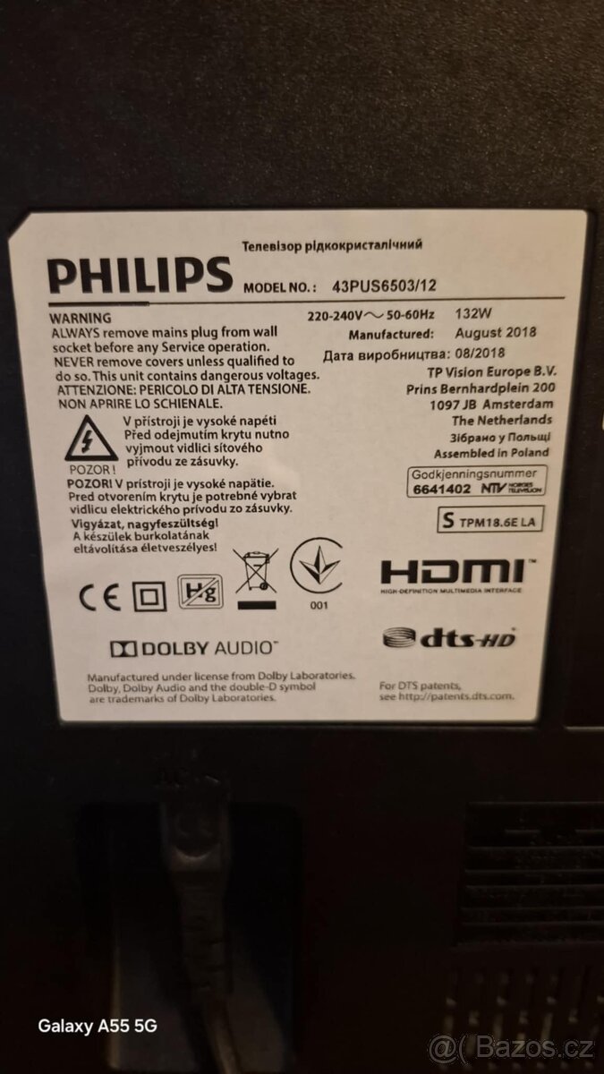 Prodám TV Philips 43PUS6503 - 4K - 4