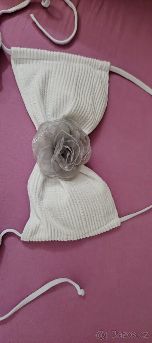 Nádherné bílé plavky s květinou vel.M - 4