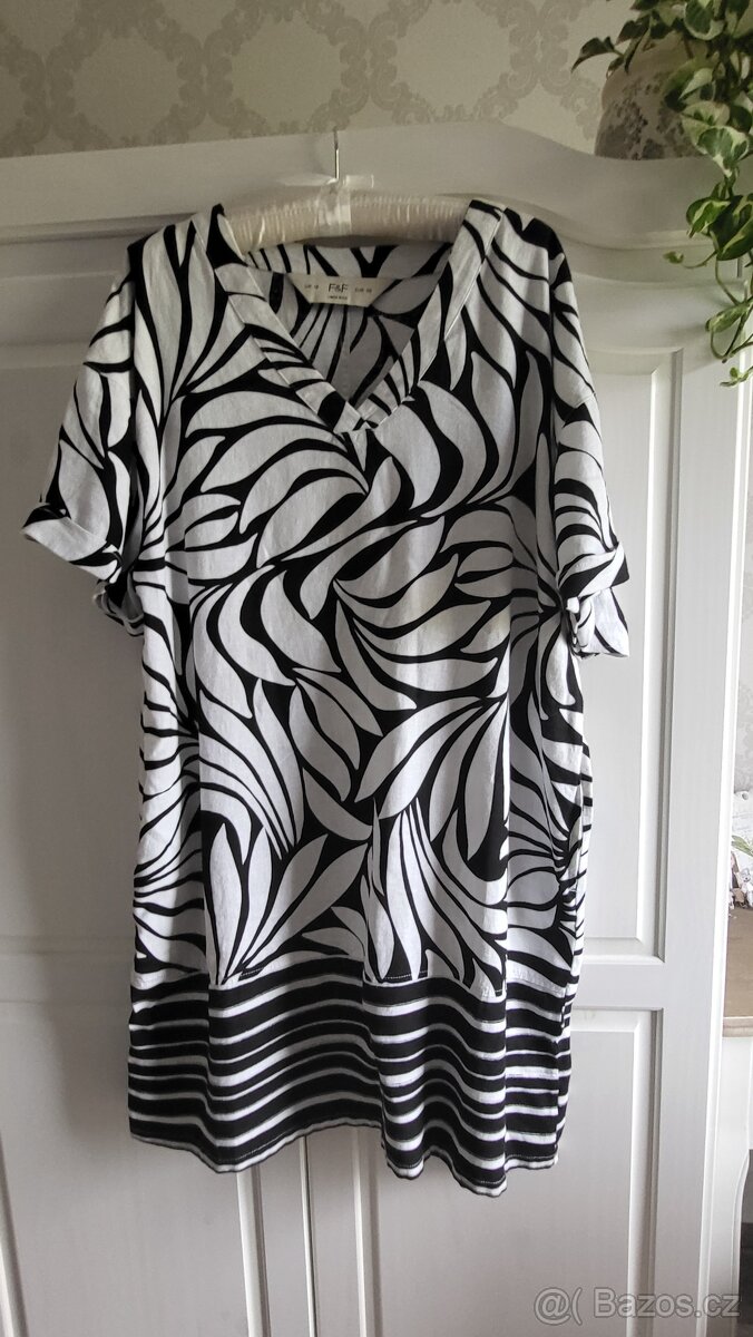 ŠATY ČERNO-BÍLÉ vel.46 zn.F&F ; LEN -KVALITNÍ A KRÁSNÉ - 4