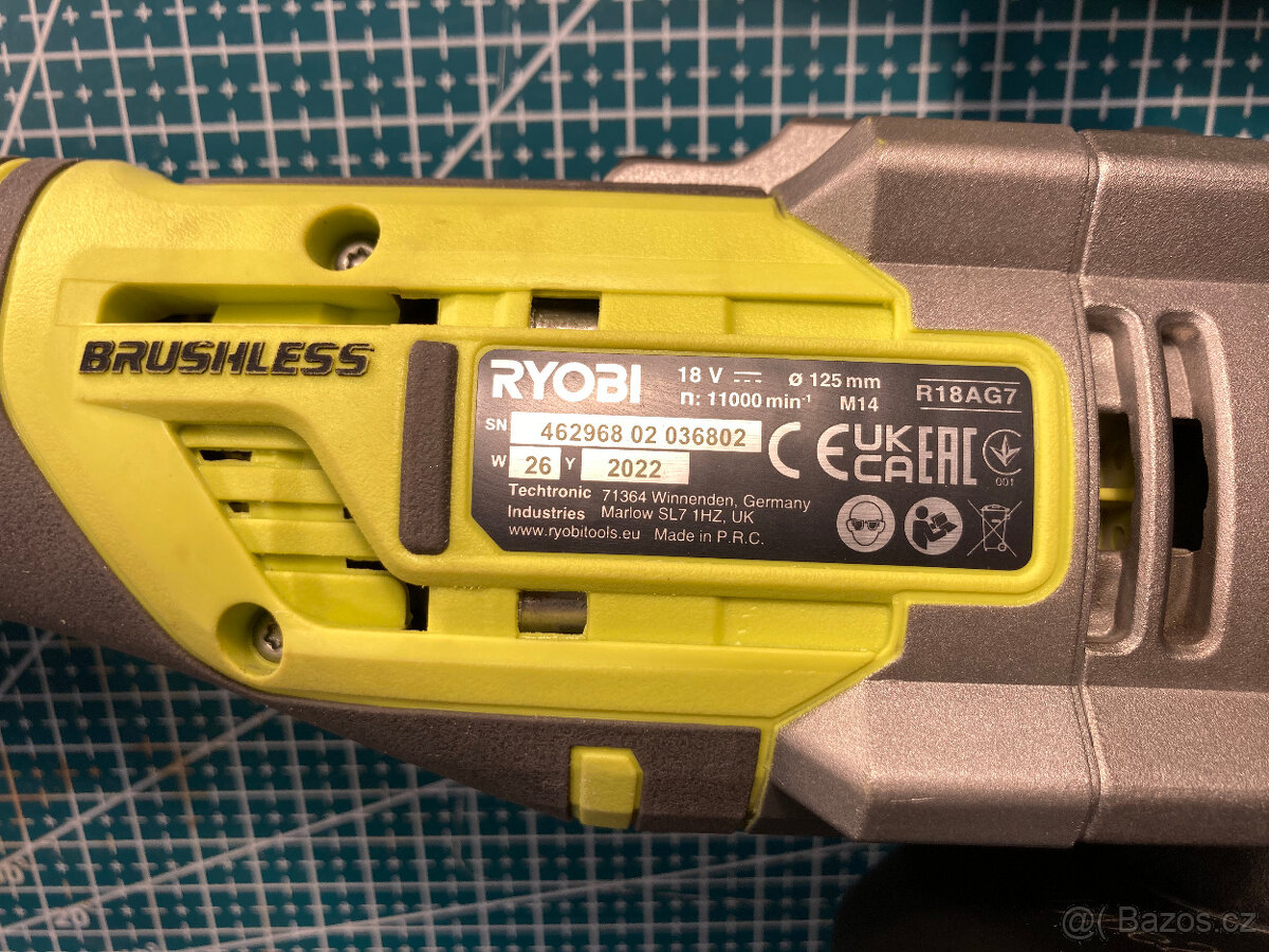 Aku bezuhlíková bruska RYOBI R18AG7 (125mm) - 4