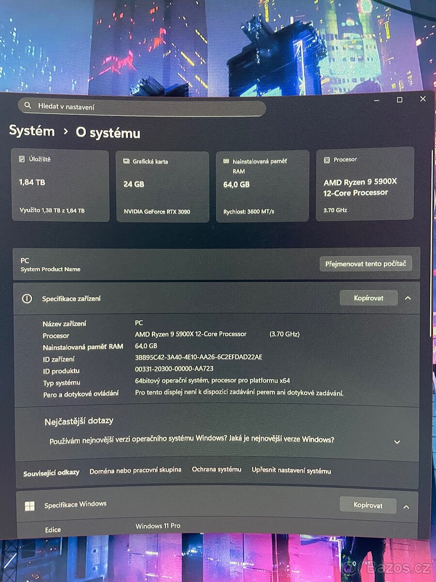 4K Herní PC - Ryzen 9/ 64GB/ 2TB/ RTX 3090 24GB + 4K monitor - 4