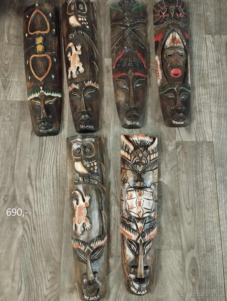 Ručně vyřezávané dřevěné sochy a masky ze Srí Lanky - 4