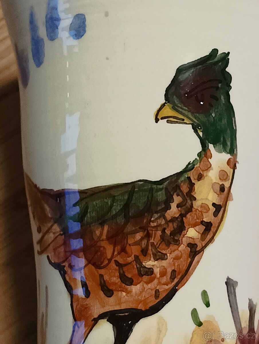 FAJÁNS RUČNĚ MALOVANÁ VÁZA MB SOLOGNE FRANCIE - 4