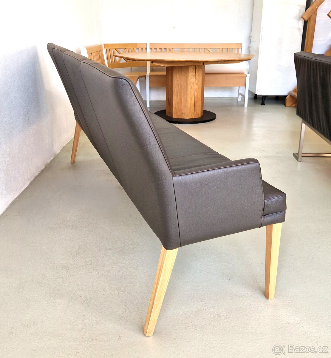 Nová jídelní lavice Pravá kůže hnědá s područkami - 4