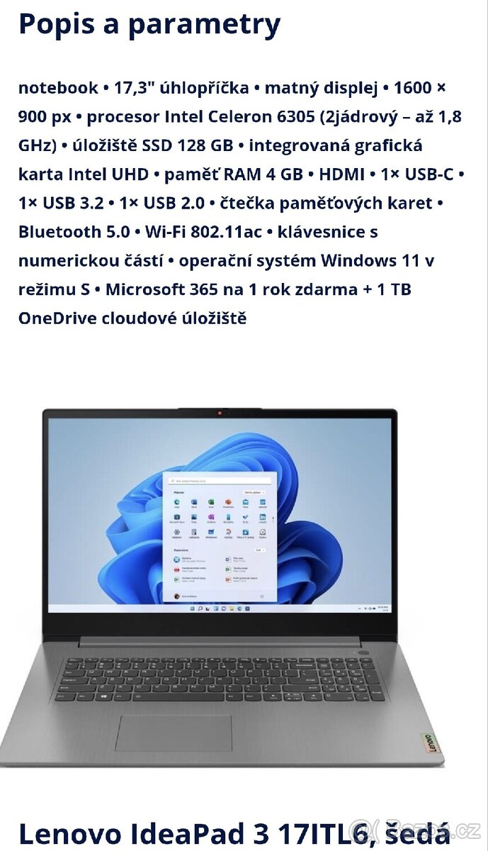 Win 11 Notebook Lenovo IdeaPad 3 17ITL6 Nový - 4