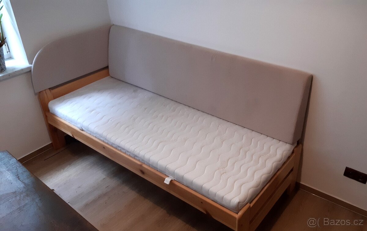 Postel 80x200, masiv borovice + matrace + čalounění - 4