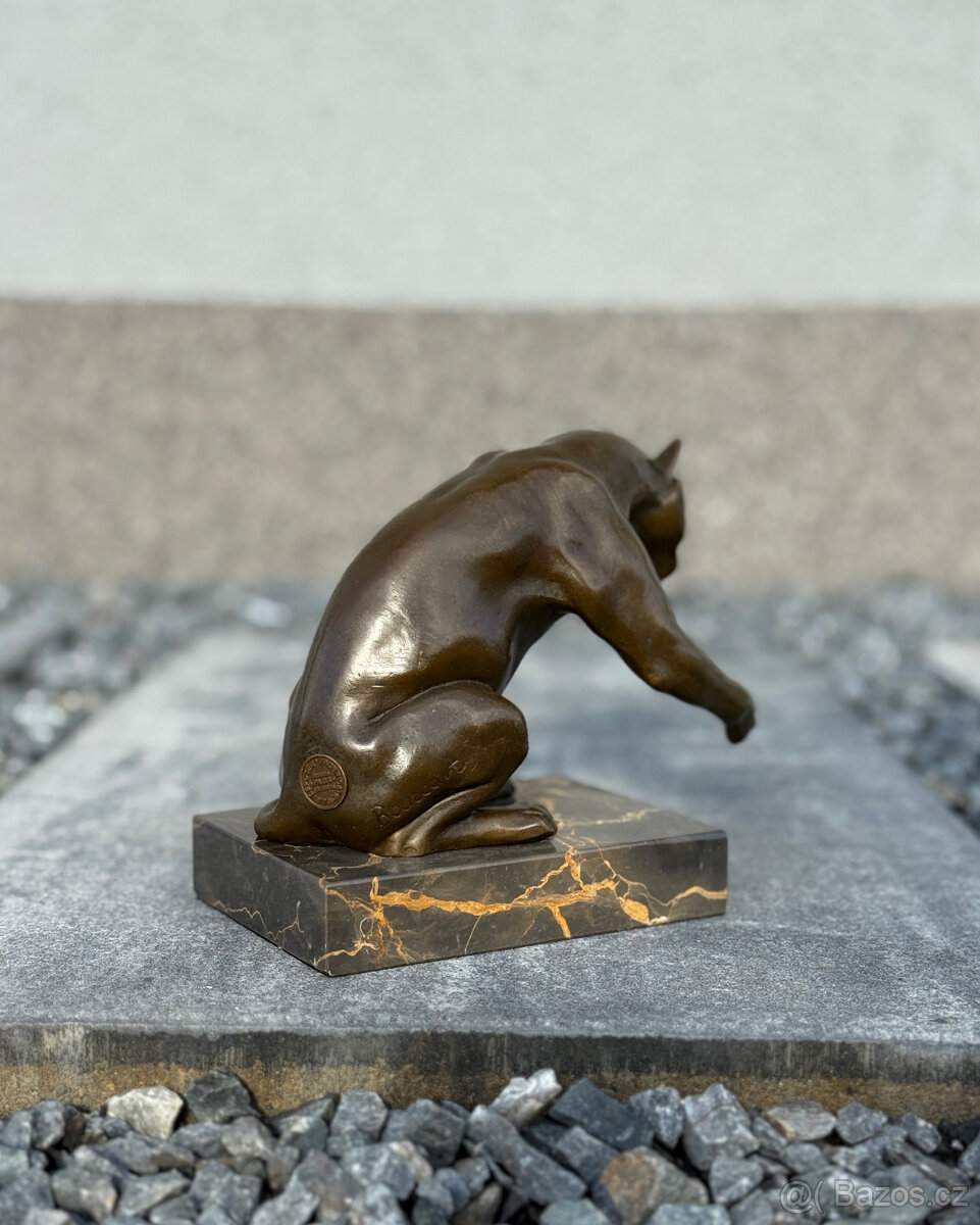 Bronzová socha Kočka hrající si luxusní dekorace dárek - 4