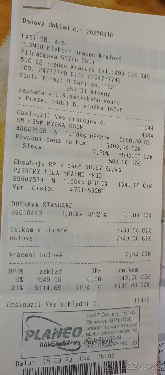 Myčka na nádobí ještě v záruce skoro 3 roky - 4