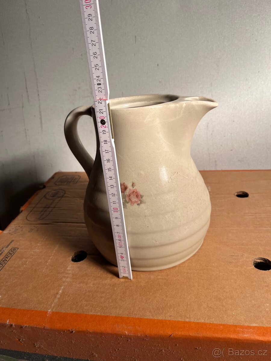 Retro keramický/porcelánový džbán s květinovým dekorem - 4
