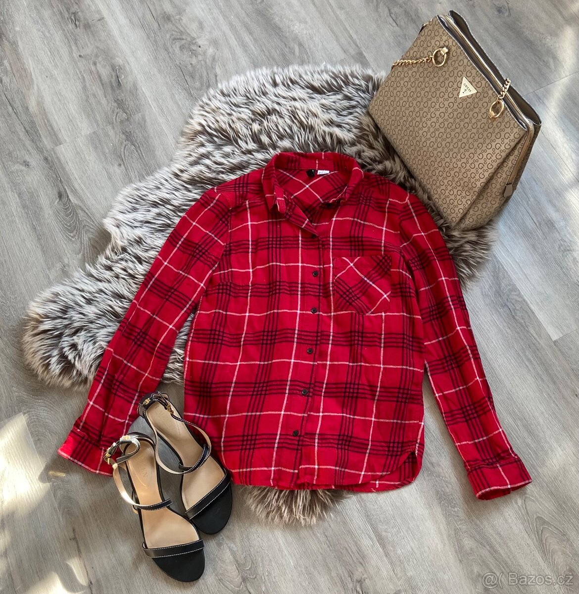 Červená kostkovaná košile H&M vel.34 100%bavlna - 4