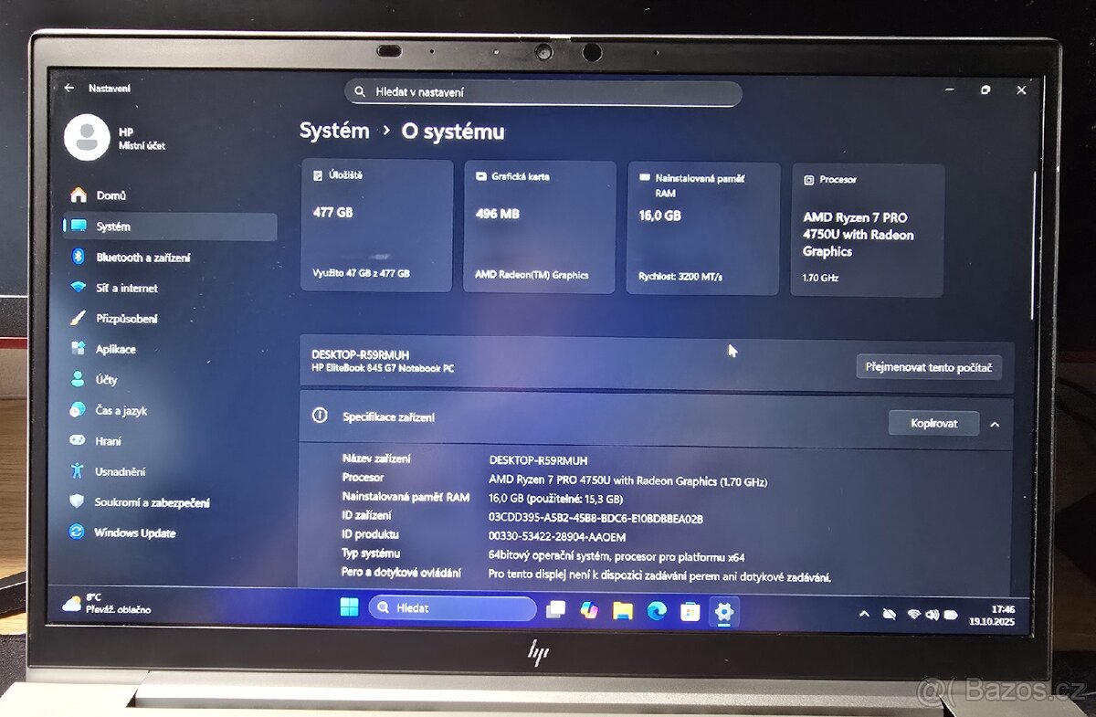 💻 HP EliteBook 845 G7 – Ryzen 7 PRO 4750U - 4