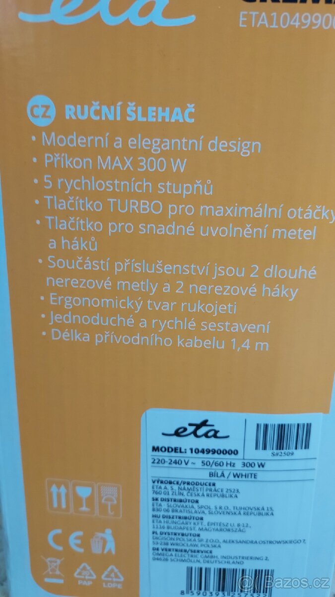 Ruční šlehač ETA Crema 1049 90000 bílý. NEPOUŽITÝ, v krabici - 4