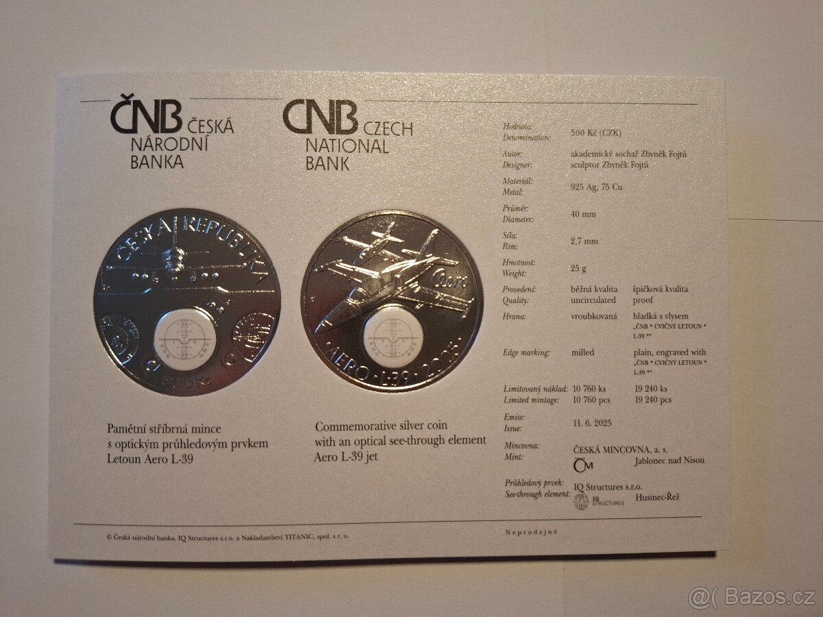 Stříbrná mince Cvičný letoun AERO L-39 - proof - 4