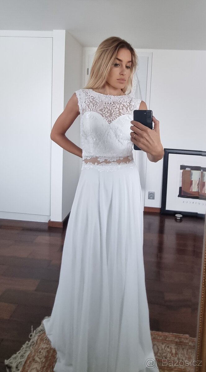 Nové krajkové boho svatební šaty vel M - 4