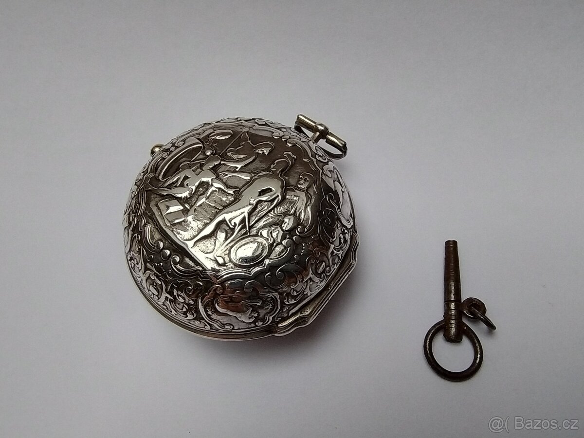 Stříbrné hodinky špindlovky oignon 18. století - 4