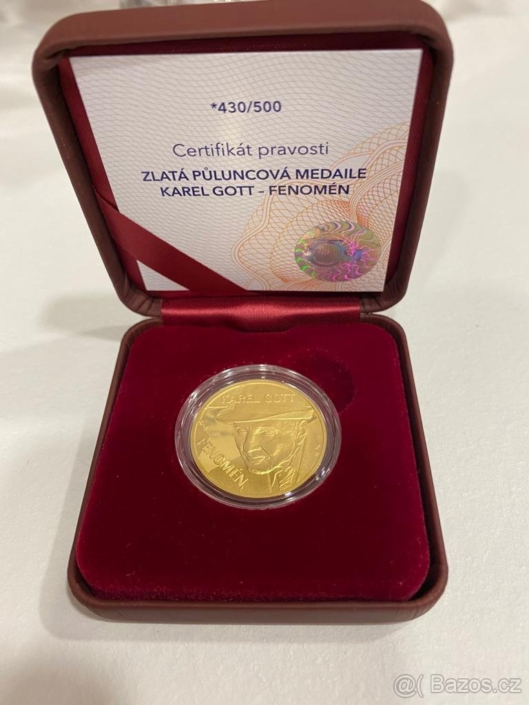 Zlaté půluncové číslované medaile/mince Karel Gott - 4