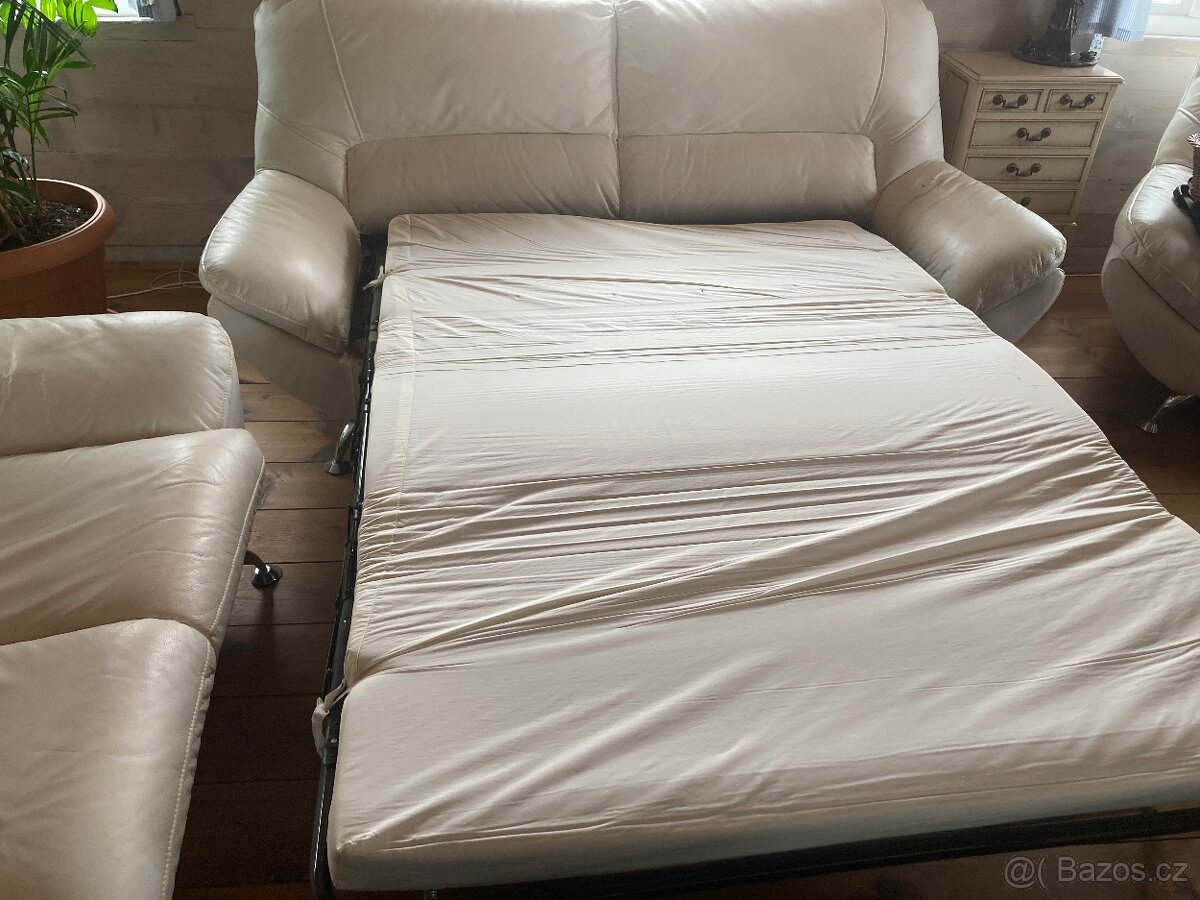 Bílá kožená sedací souprava 3+2+1 - 4