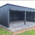 Plechová garáž 8×6 m-grafit tmavý matný/zlatý dub „BOLESLAV – pohled 4