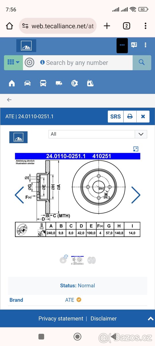 Brzdové kotouče Opel Astra G ATE - 4