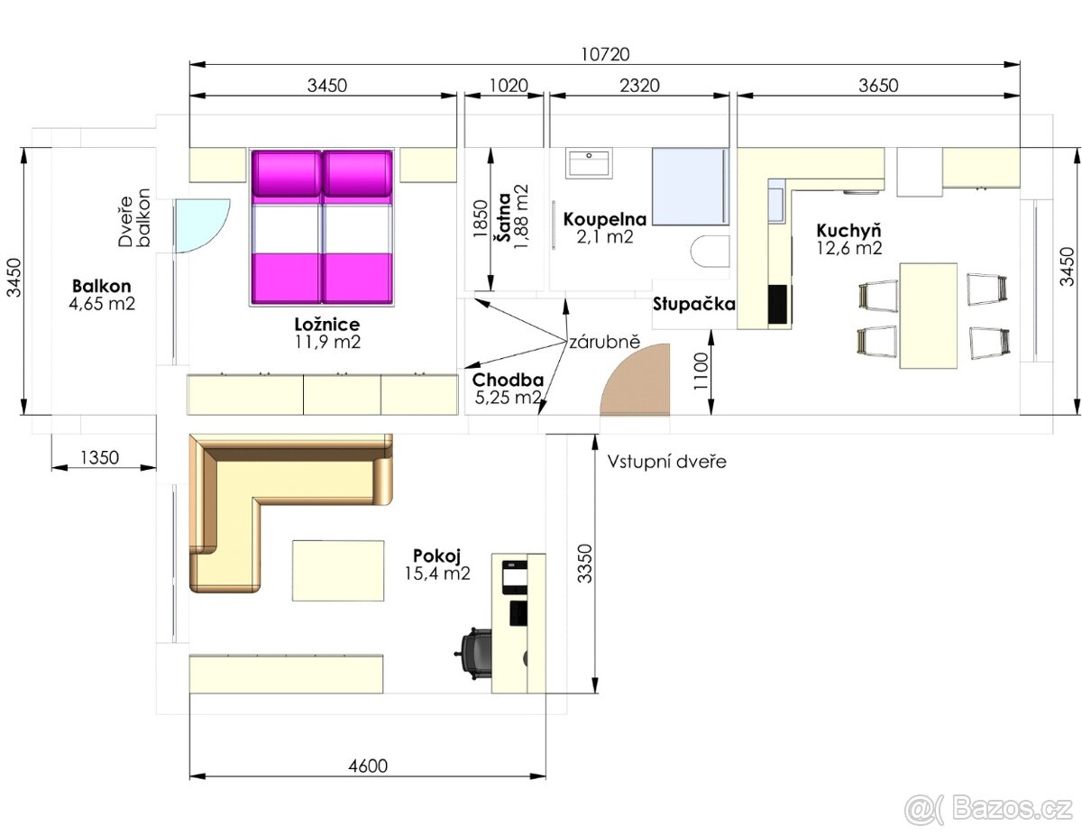Pronájem bytu 2+1 57 m² Na Rybníku, Uherské Hradiště - 4