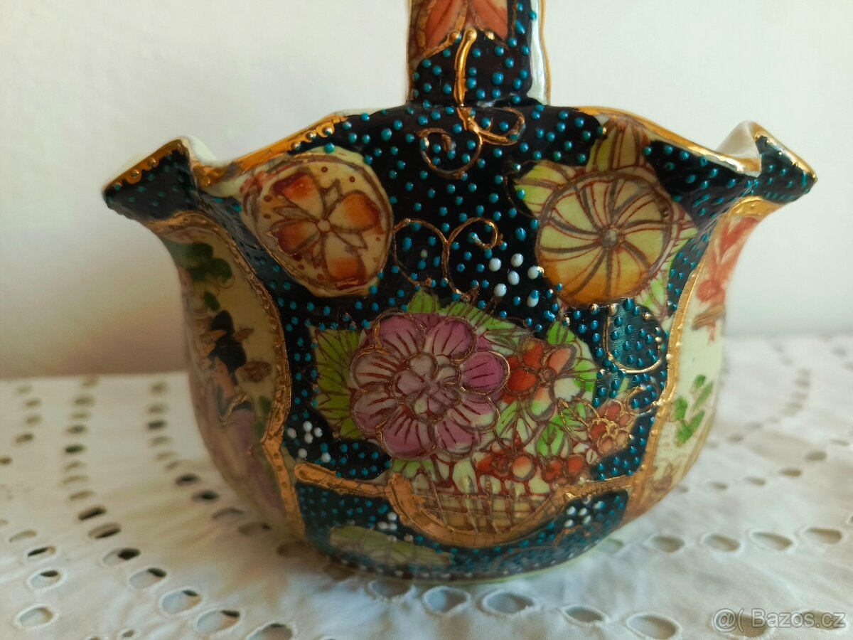 RETRO ČÍNSKÝ BOHATĚ ZDOBENÝ KOŠÍK S UCHEM - 4