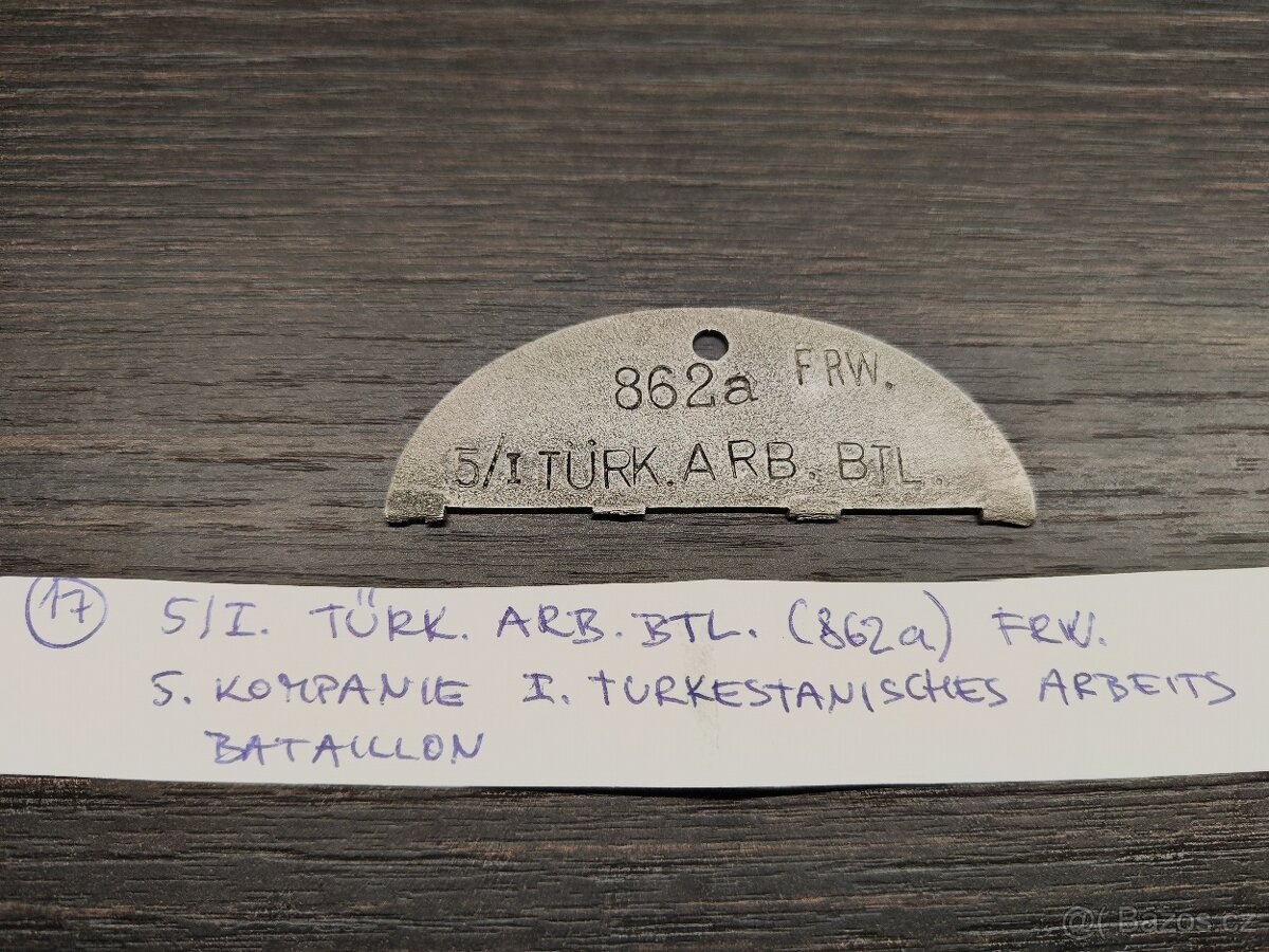 ID vojenská osobní známka Wehrmacht 5./Türk. Arb.. Btl. Frw. - 4