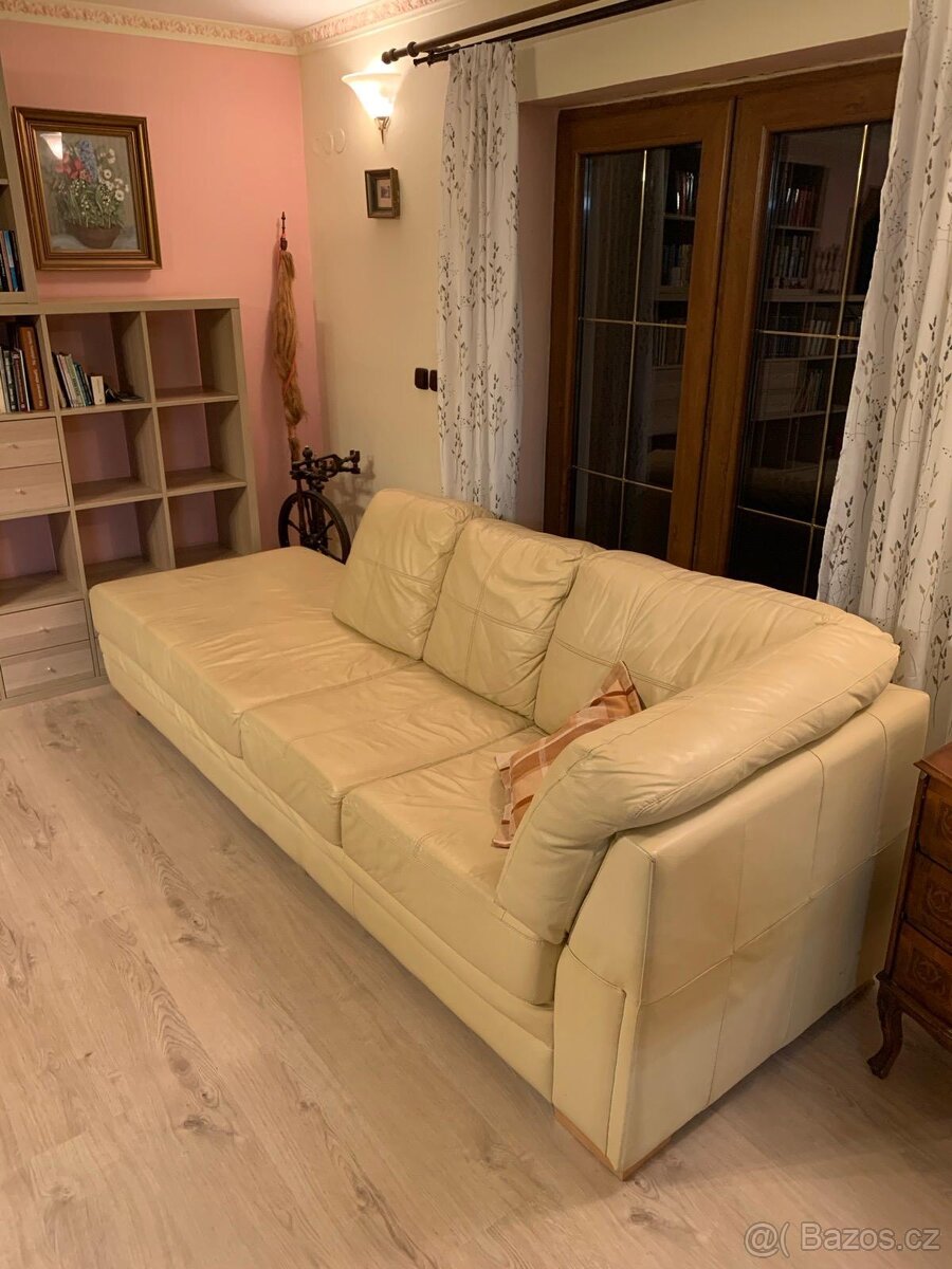 Kožený gauč béžový - 4