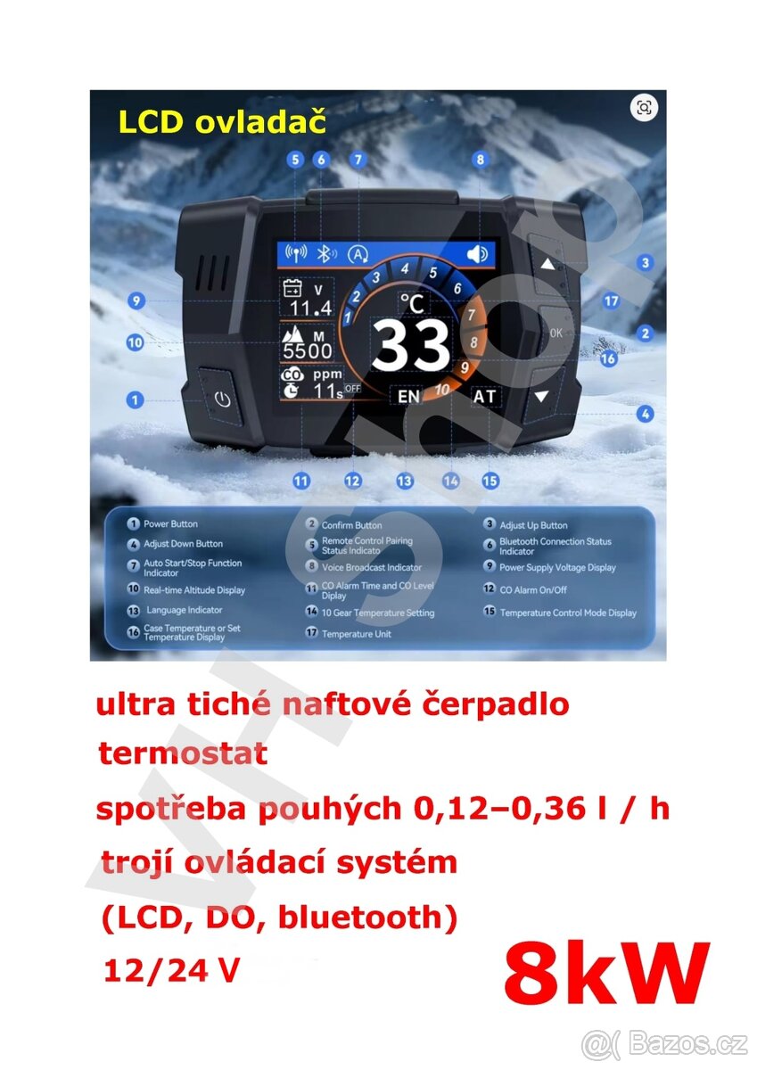 Tiché naftové topení, model 2026, DO, 12/24V 8kW, CZ návod - 4