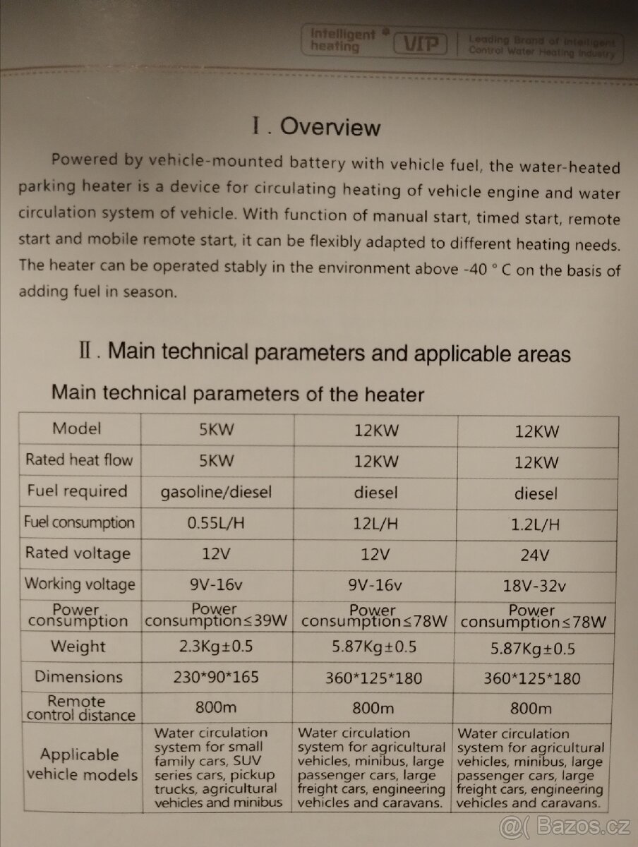 Nezávislé vodní topení (nafta/benzín) 5kW 12VDC - 4