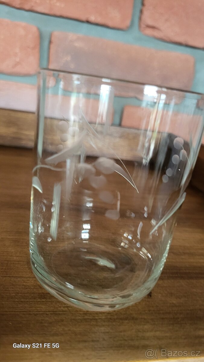 SKLENIČKY STAROŽITNÉ BROUŠENÉ SKLO- KRÁSNÝ MOTIV 6ks - 4