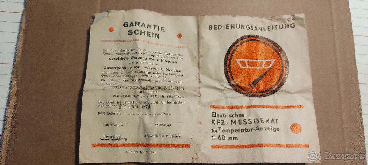 Prodám nový ukazatel teploty Wartburg/B1000 -DDR - 4