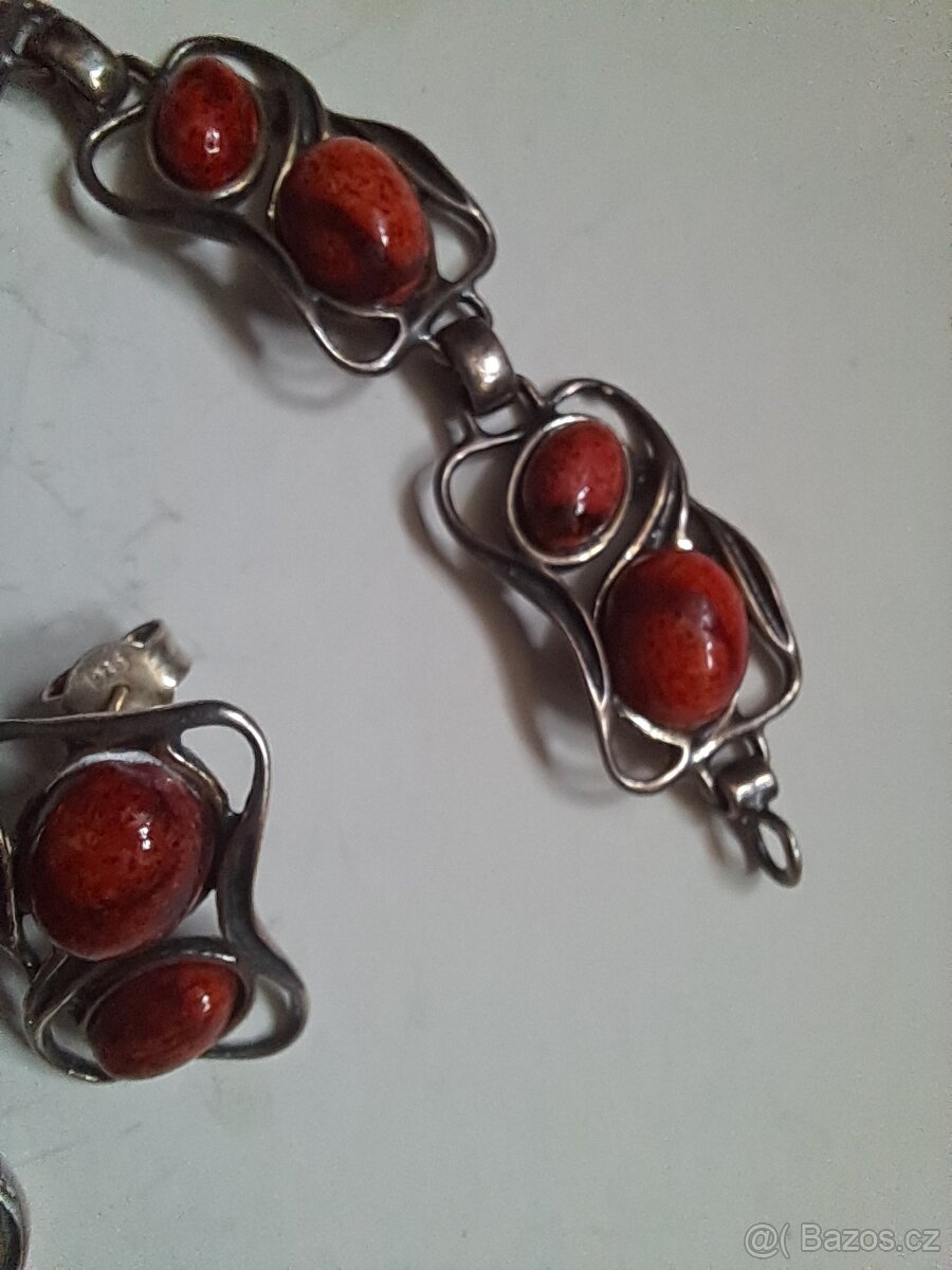 Stříbrná sada s koralem - 4