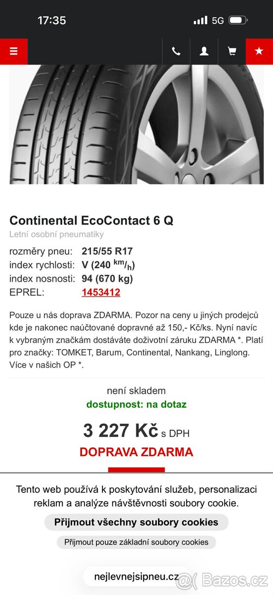 215/55r17 nová letní Continental 6 - 4