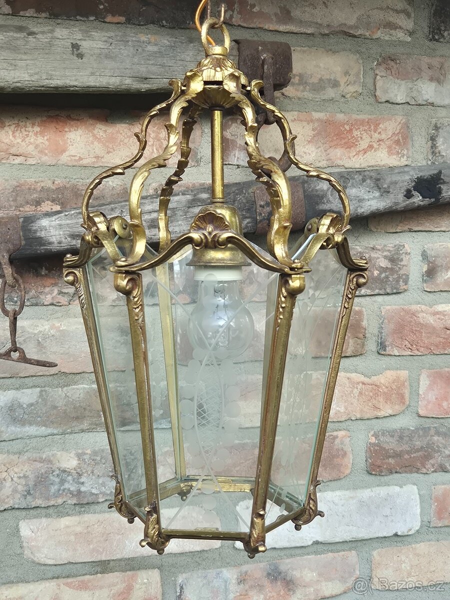 Exkluzivní starožitná mosazná závěsná lucerna lustr funkční - 4