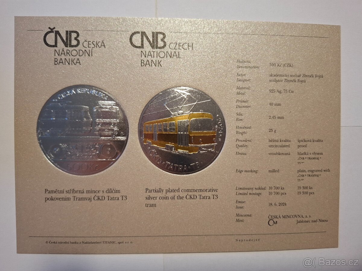 Stříbrná mince Tramvaj ČKD T3 2024 - bk - 4