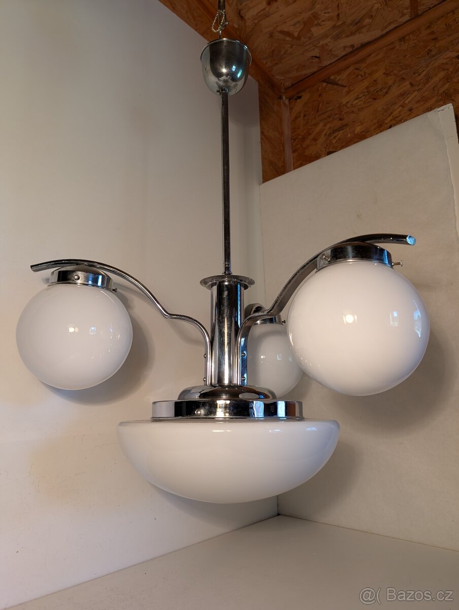Art Deco lustr , niklovaná mosaz, nové elektro - 4