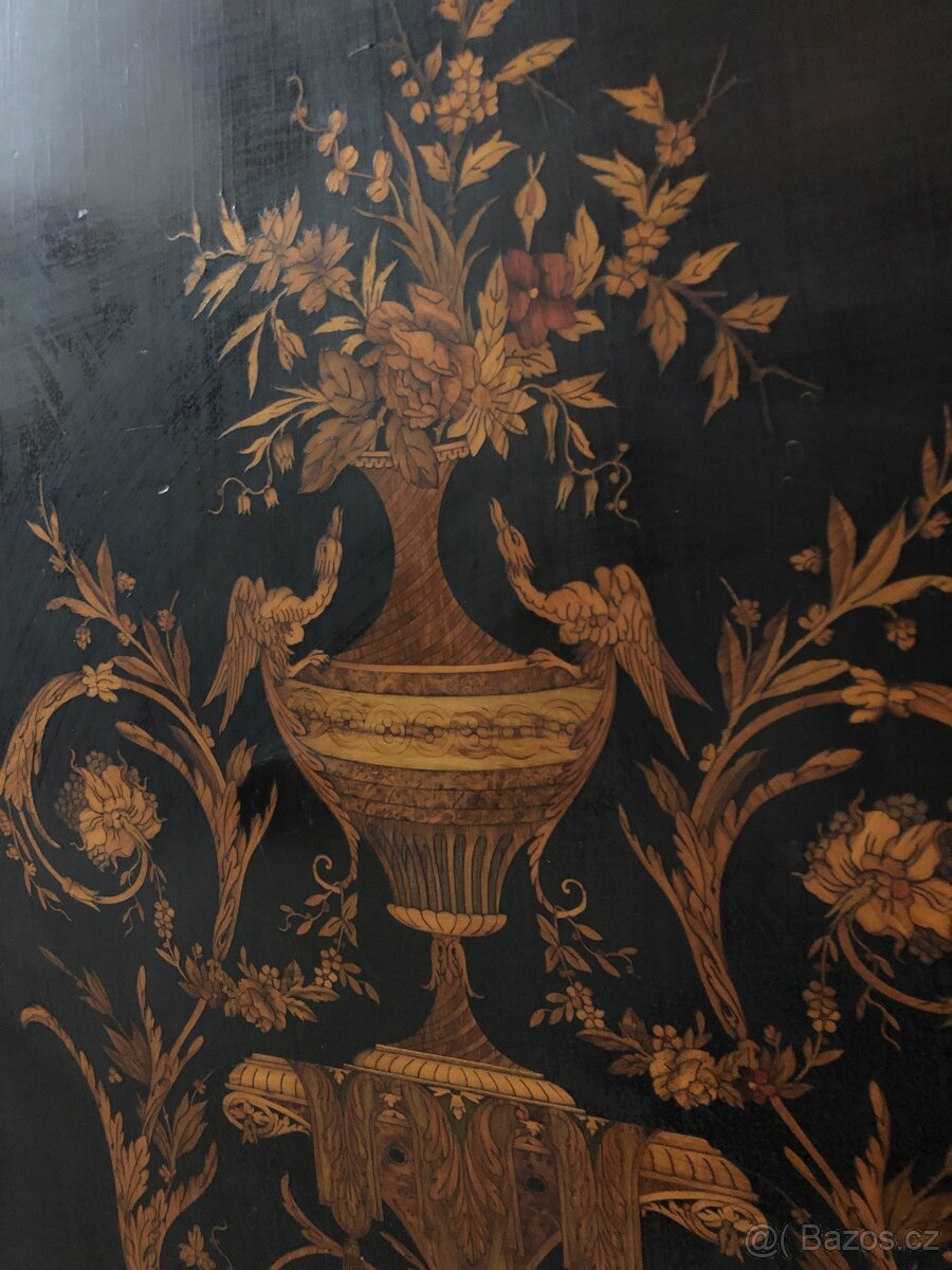 Starožitná intarzovaná skříňka s mramorovou deskou - 4