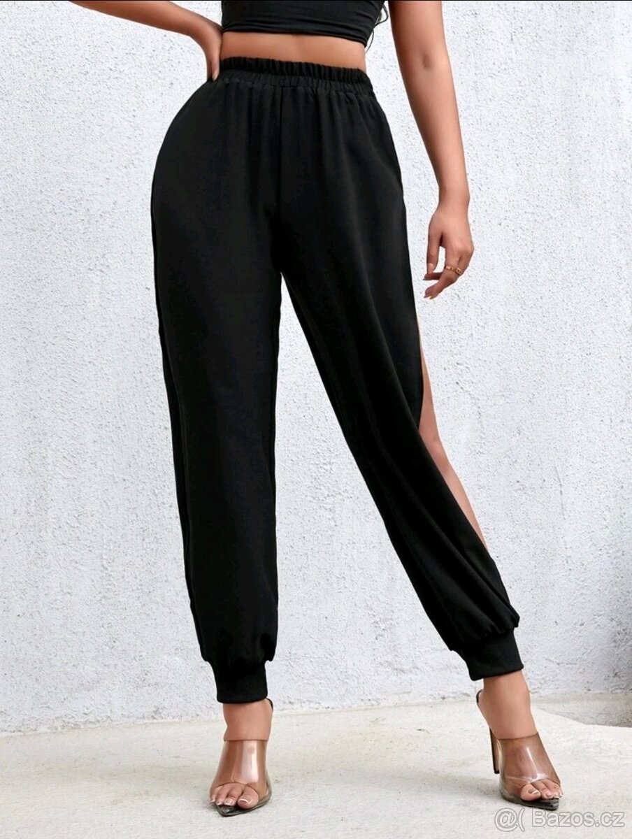 Dámské černé kalhoty s rozpaky - 4