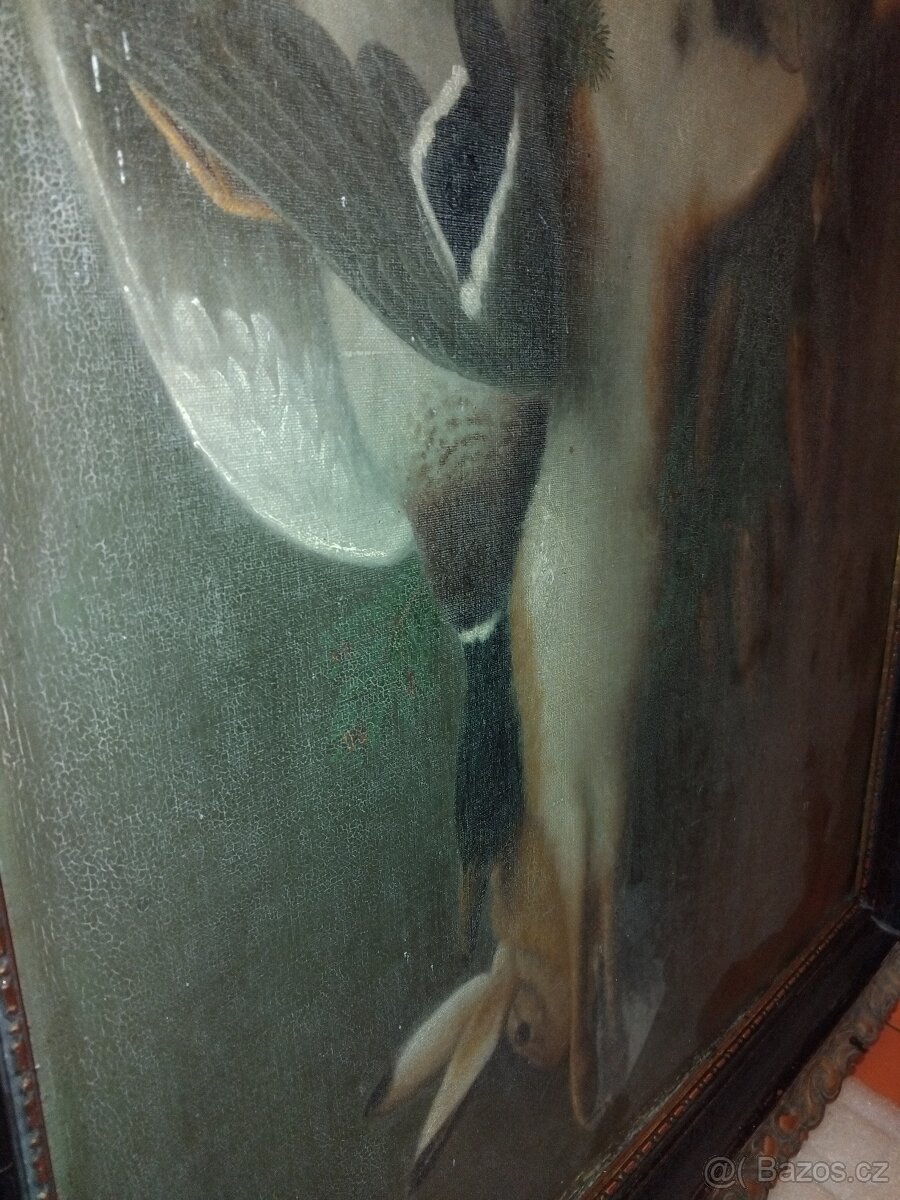 Starožitný obraz lovecké zátiší 110cm x 85cm - 4