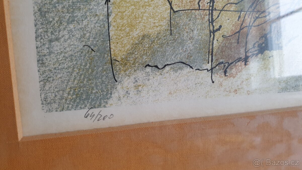 Obraz neznámé české město, tuš a pastel - 4