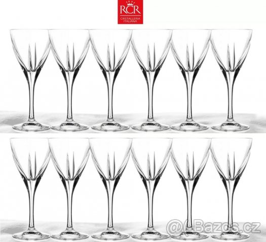 6+6 křišťálových sklenic na vodu či víno z Itálie, luxus - 4