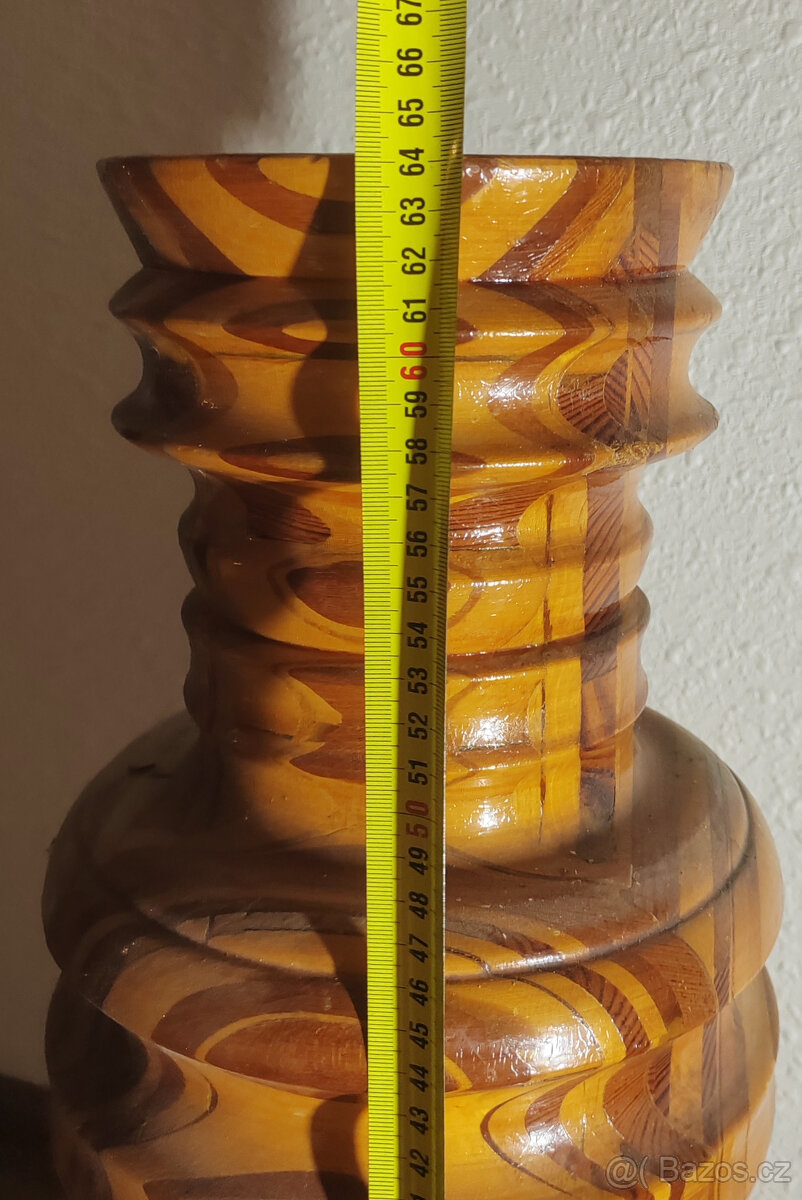 Velká dřevěná segmentová retro váza. - 4