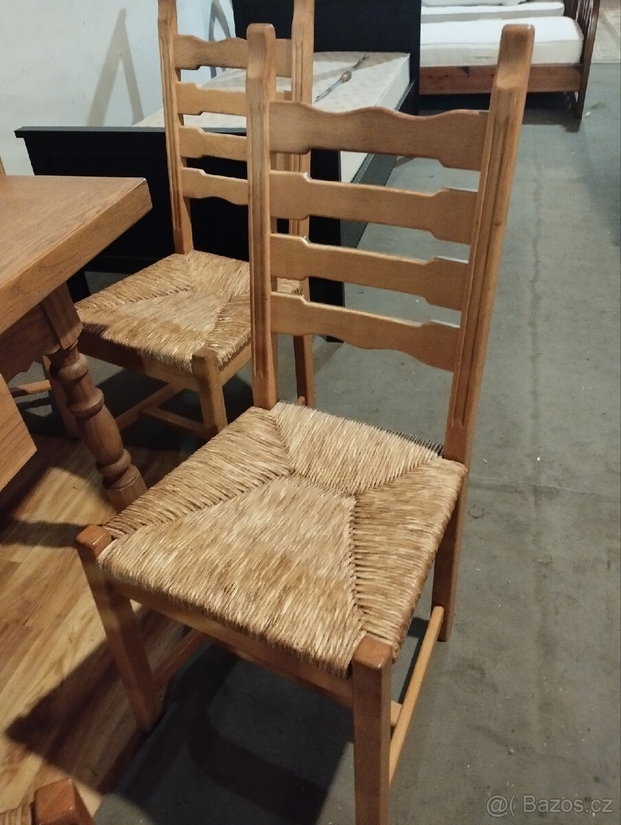 Masivní dubový stůl se šuplikem a 6 židlí - 4