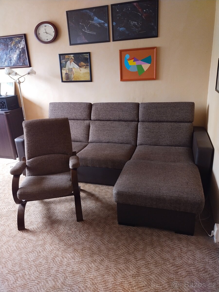 Rohová sedačka rozkládací + křeslo - 4