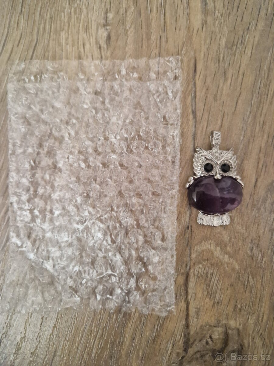 Nový bižu přívěsek sova s ametystem - 4