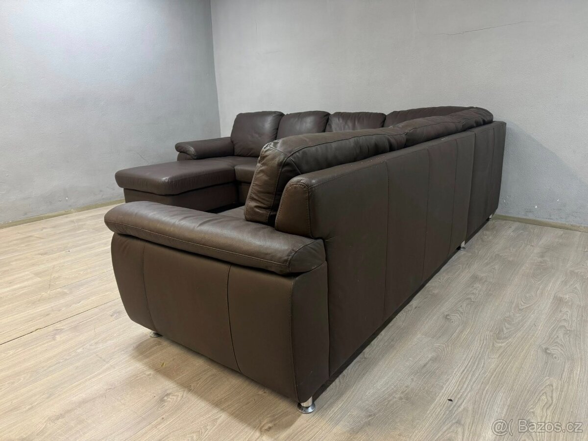 Kožená sedací souprava s taburetem - 4