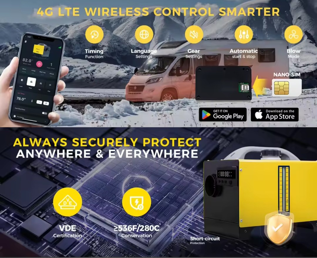 Naftové topení 8kW, 12+24+230V, GSM LTE 4G - 4